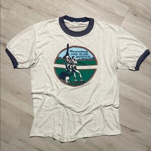 Vintage 80s Long Island Marathon T-Shirt - White and Blue